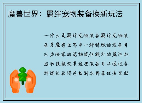 魔兽世界：羁绊宠物装备换新玩法